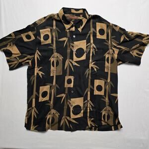 Tori Richard Shirt 2XL Black 100% Silk Bamboo Print Short Sleeve Button Down